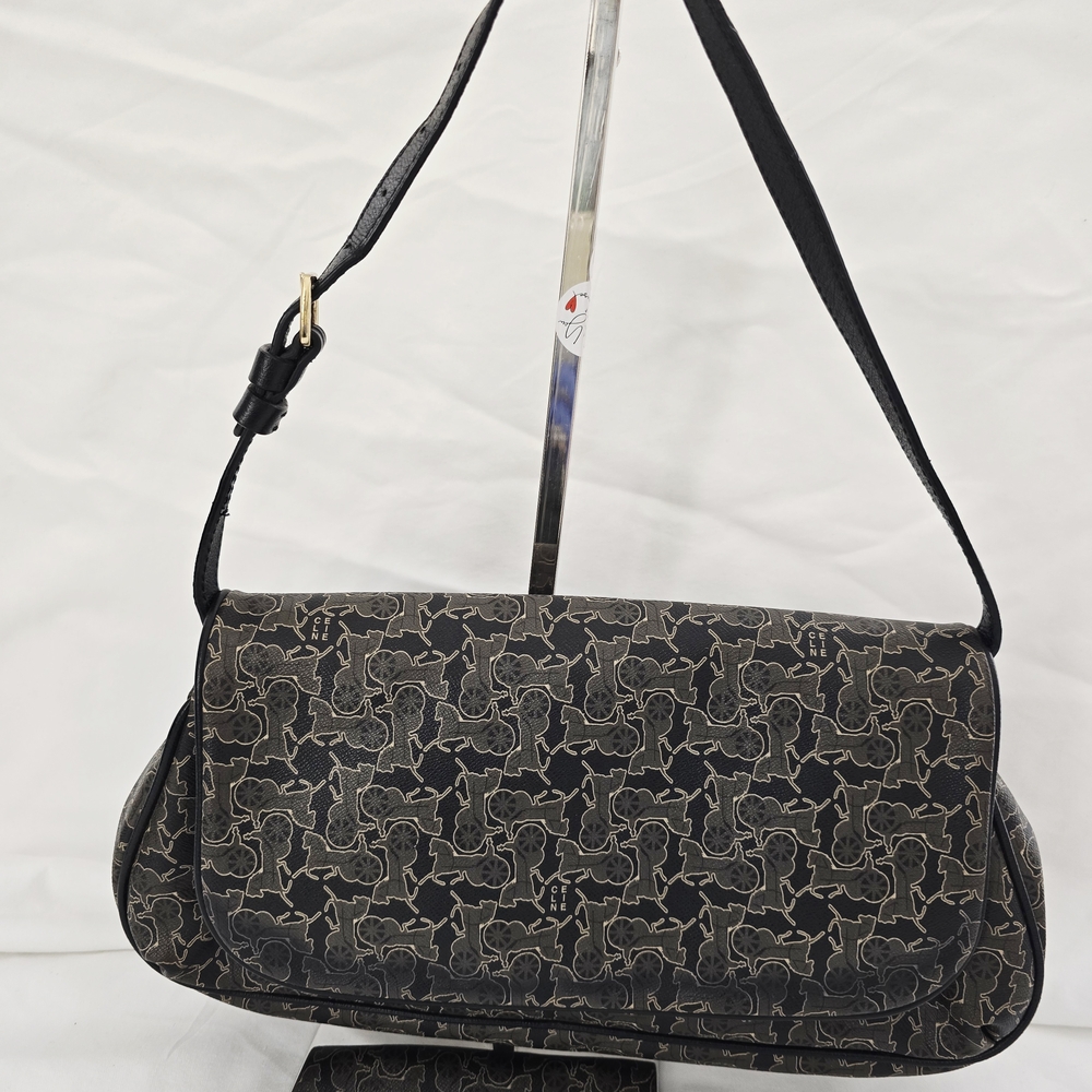 Celine Black and Gray Patterned Shoulder Bag